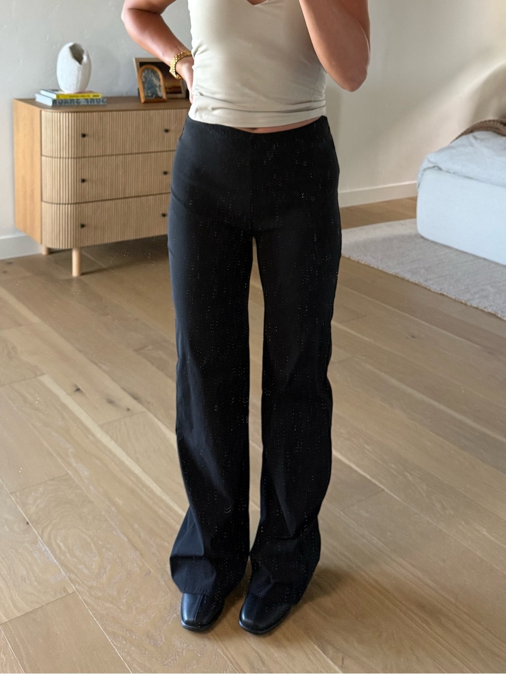 Tall Black Stretch Woven Mid Rise Wide Leg Pants
